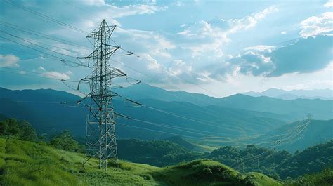 Fondo Torre De Líneas Eléctricas De Alto Voltaje En La Montaña Verde Fondo Energía Líneas