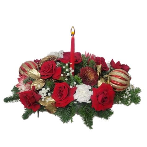 Holidays Centerpiece with red candle – Flowers Avalon