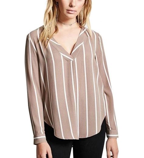 Women Blouse Long Sleeve Striped Shirts V Neck Blouses Ladies Tops