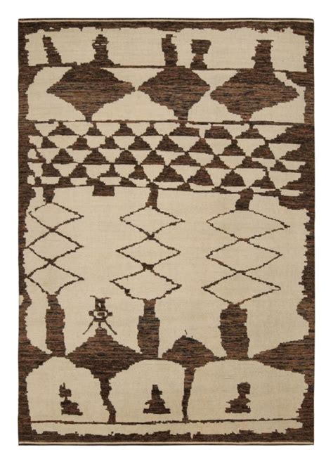 Moroccan Rug in Beige and Brown Geometric Patterns