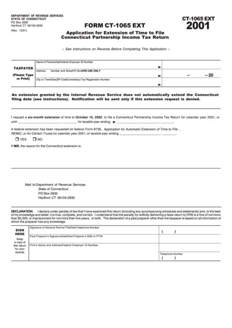 Form Ct-1065 Ext - Application For Extension Of Time To File ...