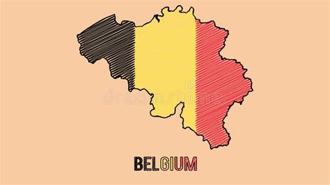 Belgium Hand Drawn Cartoon Animated Map With Flag Isolated Background