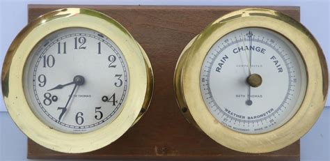 Lot Seth Thomas Brass Time Strike Ship S Clock And Weather Barometer