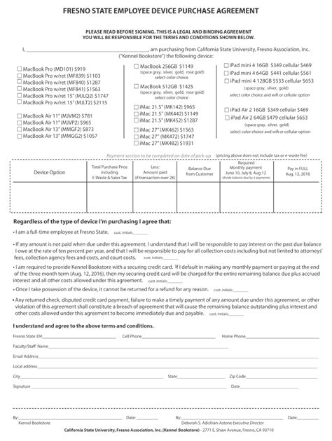 Fillable Online Fresno State Employee Device Purchase Agreement Fax