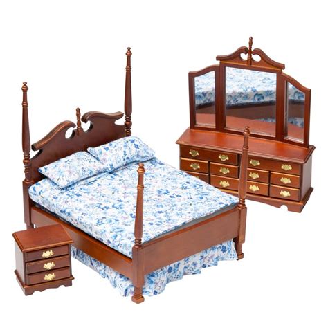 Dollhouse Miniature Victorian Double Bed Set Bedroom Miniatures