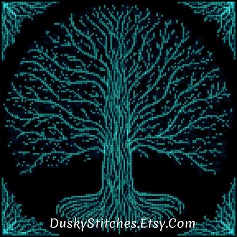 Celtic Tree Cross Stitch Pattern Turquoise Tree Of Life Etsy New