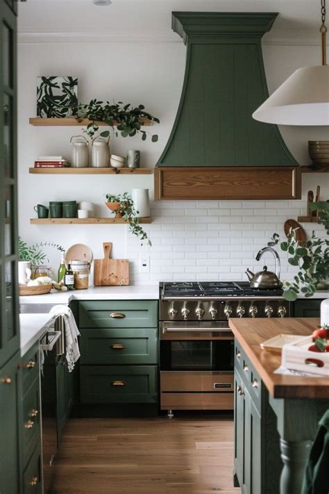 50 Kitchens With Green Cabinets And Wood Accents In 2024 Wood