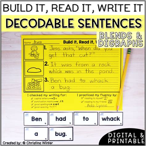 Decodable Sentence Building Activities Blends And Digraphs Print And