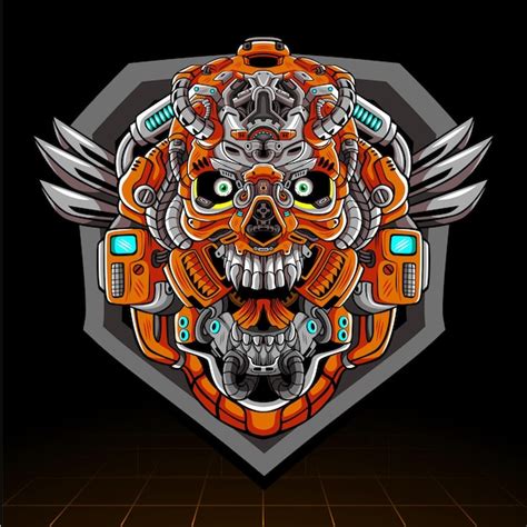 Schädelkopf Mecha Roboter Maskottchen Esport Logo Design Premium Vektor