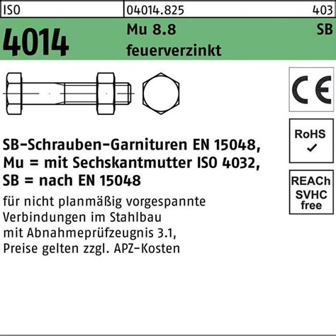 Er Pack Stk Sechskantschraube M X Iso M Schaft Mutter