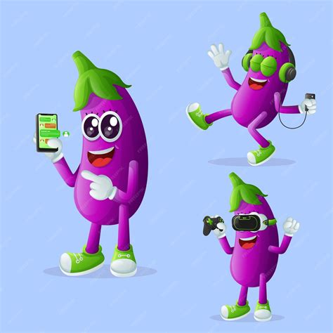 Premium Vector Cute Eggplant Characters And Technology