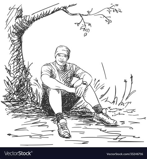 Drawing Of A Man Sitting Under A Tree