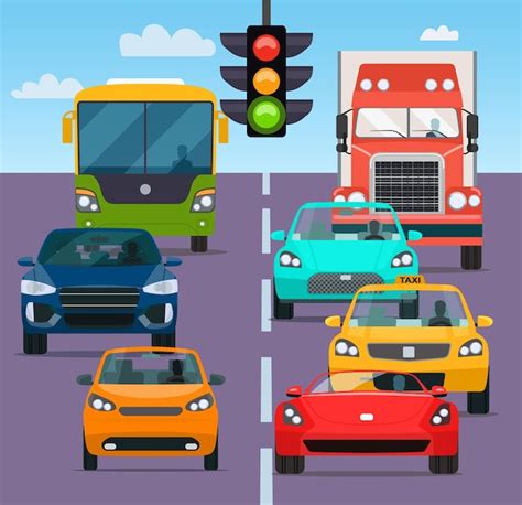 Premium Vector Traffic Jam Rom Different Cars Vector Illustration