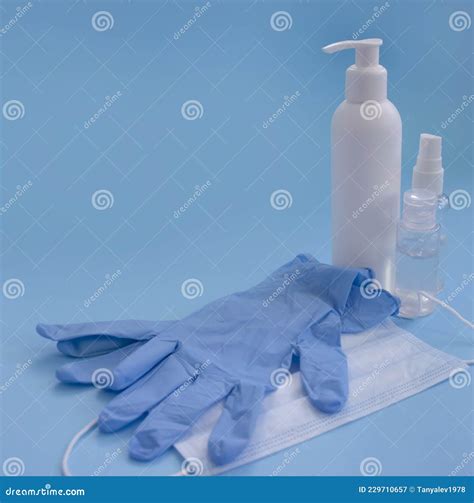 Medical Gloves Antiseptic Mask On A Colored Background Stock Image