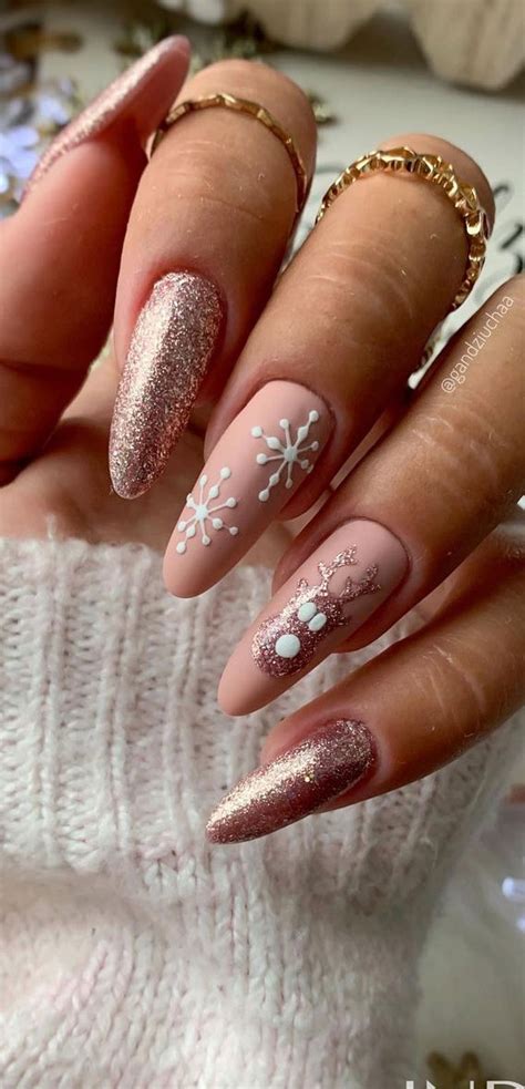 50 Fab Christmas Nail Designs And Ideas Rose Gold Reindeer Nude Nails