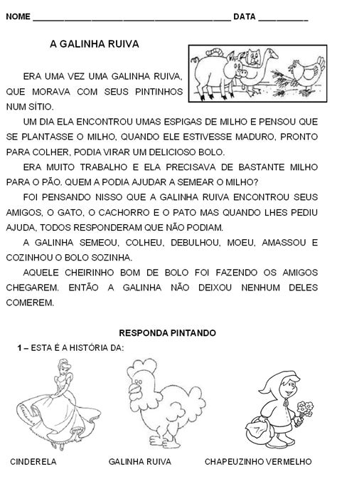 ALFABETIZAÇÃO DIVERTIDA ATIVIDADES SOBRE A HISTÓRIA A GALINHA RUIVA