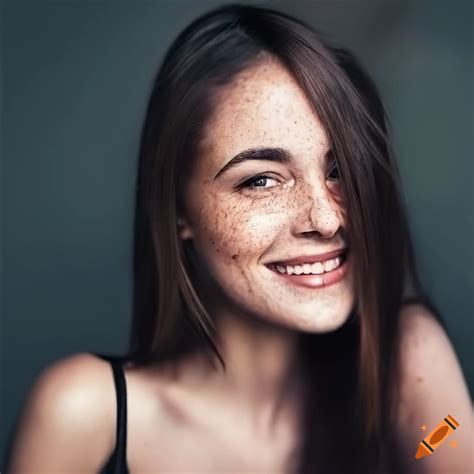 Beautiful Young Woman With Freckles And Dark Brown Hair On Craiyon