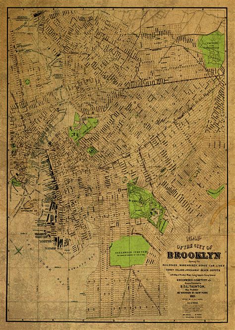 Brooklyn New York Street Map 1883 Mixed Media By Design Turnpike Fine