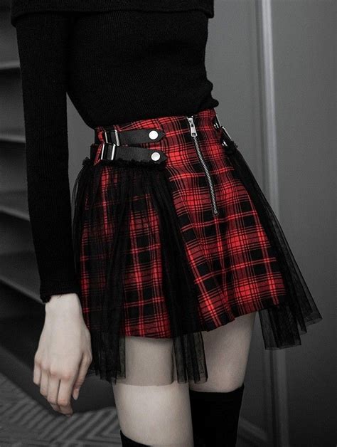 Red Street Fashion Gothic Punk Plaid Mini Skirt Наряды Стильные