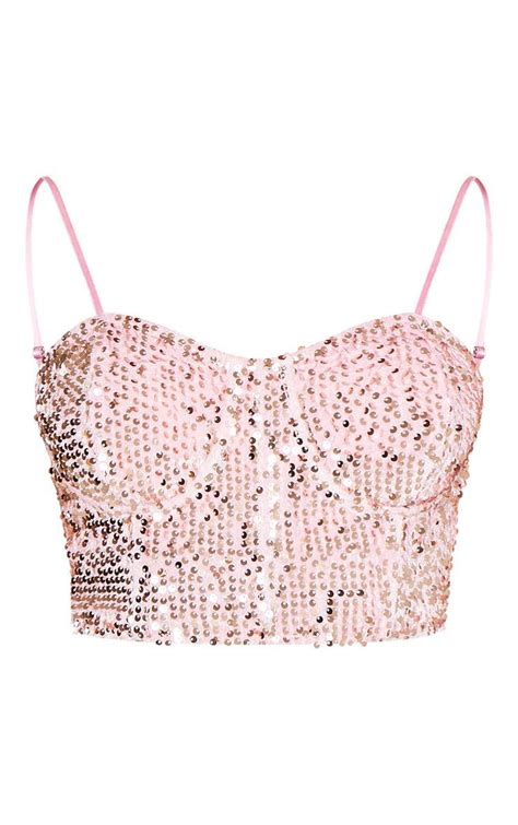 Light Pink Velvet Sequin Crop Top Tops Prettylittlething Aus Sequin Crop Top Pink Velvet