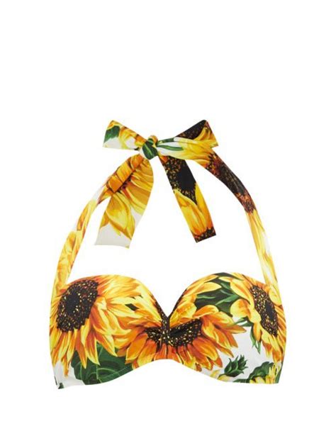 Buy Dolce Gabbana Sunflower Print Halterneck Bikini Top Yellow