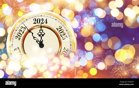 L Orologio Vintage Festivo Indica Il Capodanno 2024 Con Bokeh E Fuochi