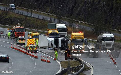 A Lorry Lies On Its Side After Being Blown Over In Gale Force Winds