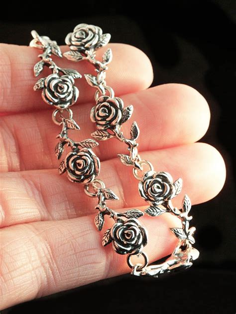 Rose Bracelet Silver Rose Jewelry Silver Flower Bracelet Etsy