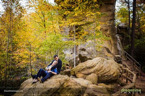 Epic Fall Colors in Red River Gorge Engagement Photos at Natural Bridge