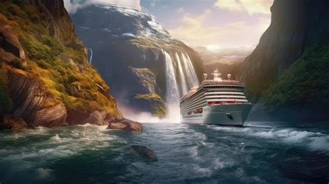 Premium AI Image A Cruise Ship Sailing Through The Fjords Of Norway