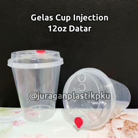 Jual Gelas Cup Injection 12 Oz Datar Tutup Stopper Gelas Thinwall