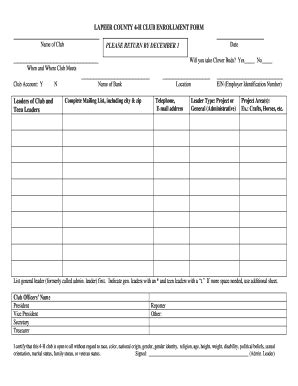 Fillable Online Lapeer County H Club Registration Sheet Fax Email