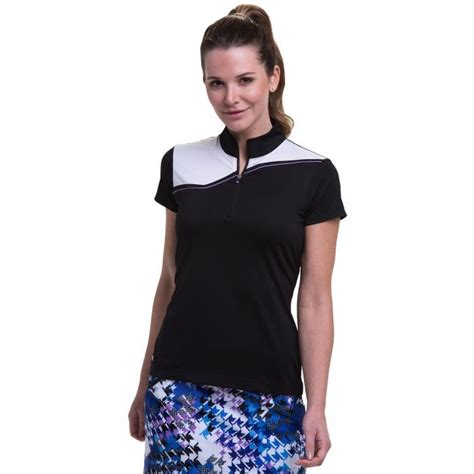 Epny Womens Houndstooth Inspired Color Block Zip Mock Golf Polo Carl