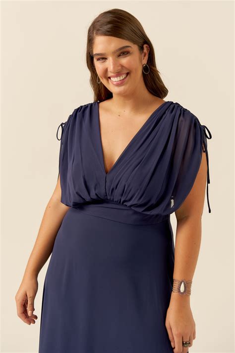 Vestido De Festa Vestido De Festa Plus Size Azul Marinho Longo Simone