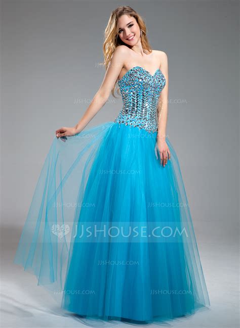 A Line Princess Sweetheart Floor Length Tulle Prom Dress With Beading