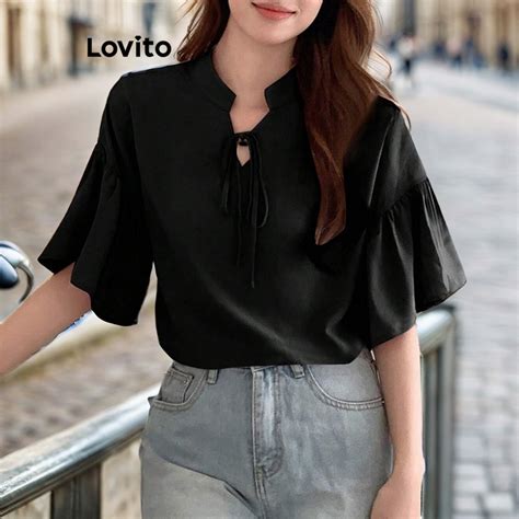 Lovito Casual Plain Cut Out Blouse For Women L77ED017 Shopee Singapore