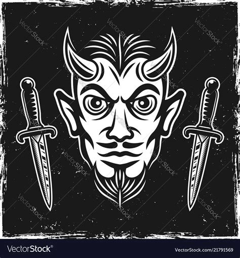 Devil Head And Two Ritual Knives On Dark Backdrop Vector Image