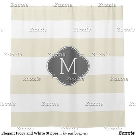 Elegant Ivory And White Stripes With Monogram Shower Curtain Zazzle