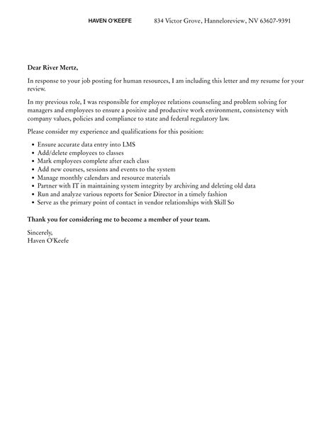 Human Resources Cover Letter Velvet Jobs