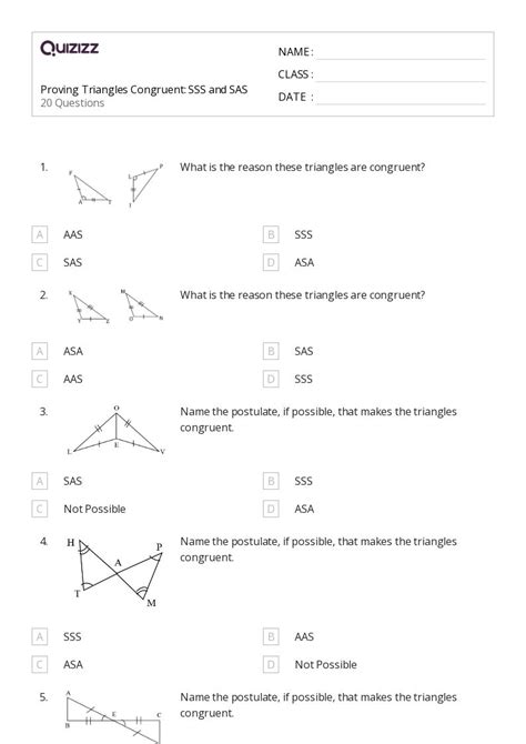 50 Congruent Triangles Sss Sas And Asa Worksheets On Quizizz Free And Printable