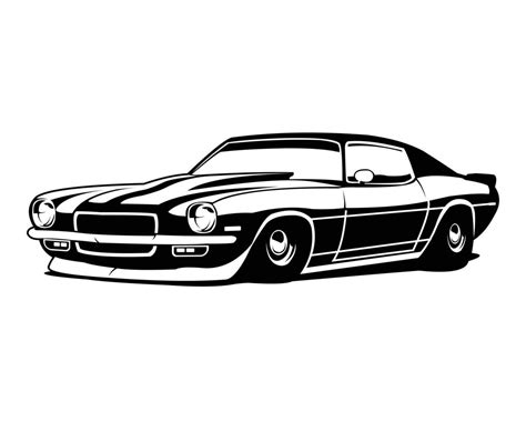 1970s Old Chevy Camaro Isolated White Background Side View Best For