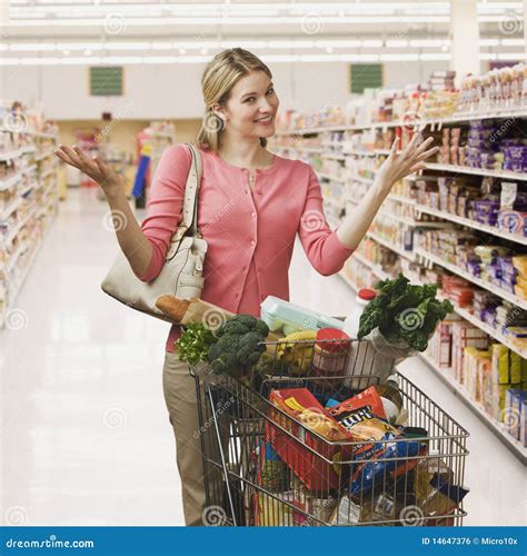 Woman Buying Groceries Stock Photo Image Of Beautiful