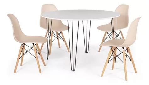 Mesa De Jantar Hairpin Cm Branca Cadeiras Eames Eiffel Cor Nude Mercadolivre