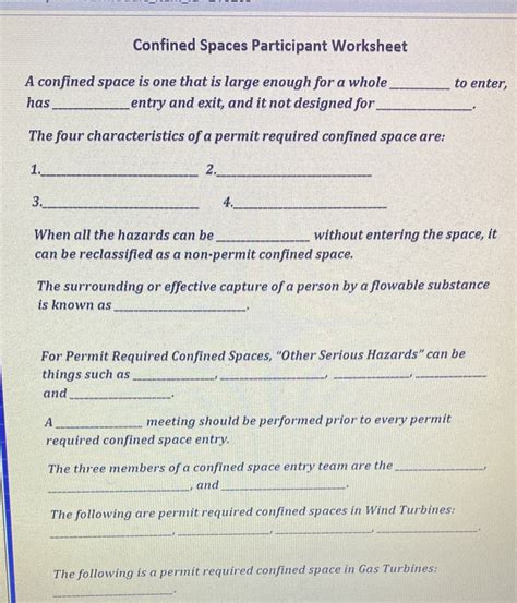 Solved I Need Help Confined Spaces Participant Worksheet A Confined