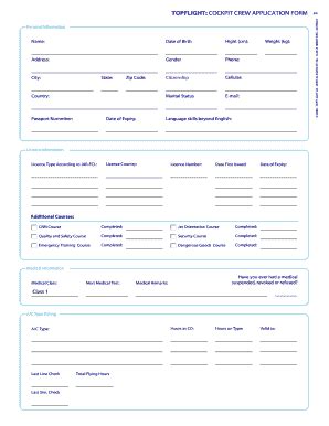 Fillable Online Topflight Cockpit Crew Application Form Topflight As