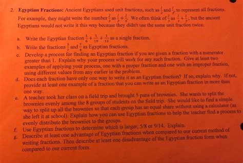 Solved 2. Egyptian Fractions: Ancient Egyptians used unit | Chegg.com