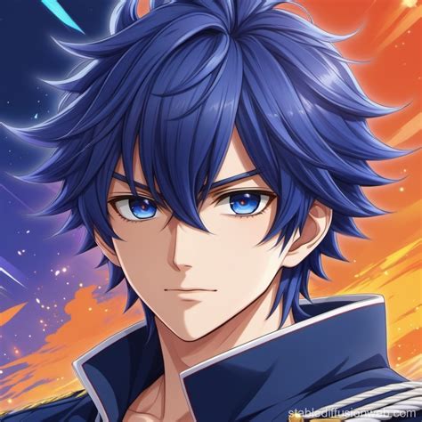 Navy Blue Haired Male Anime Character | Stable Diffusion Online