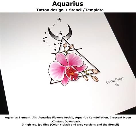 Aquarius Horoscope Flower Tattoo Tattoo Design and Tattoo - Etsy