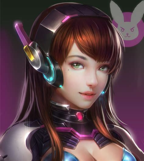 Long Hair Brunette Cleavage Green Eyes Anime Anime Girls Overwatch D Va Overwatch