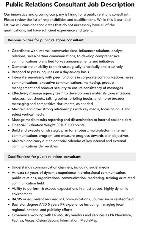 Public Relations Consultant Job Description Velvet Jobs